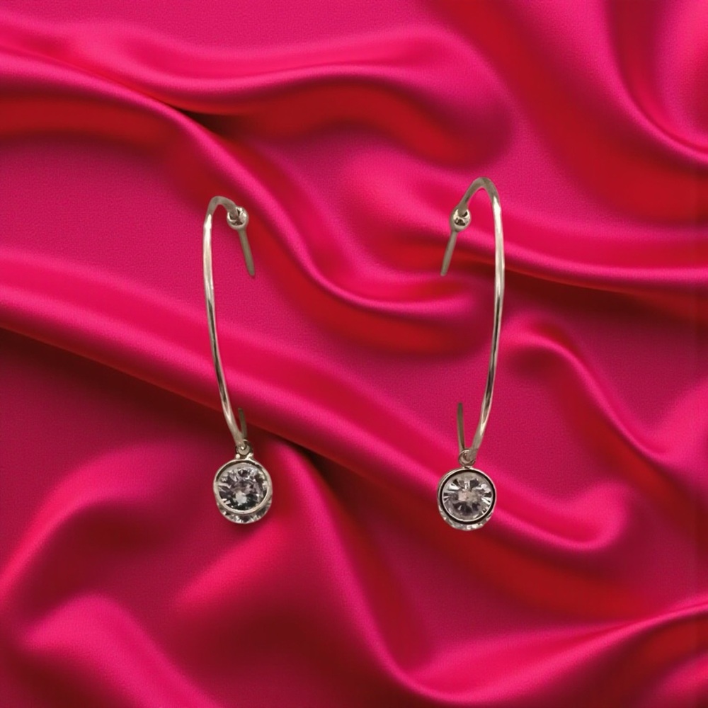 Elegant Rose Garden Gold Hoop Earrings with a Dangle Cubic Zirconia stone.